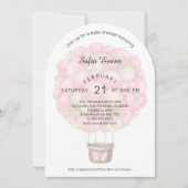 ピンクモダンホットエアバルーン赤ちゃんシャワー 招待状 (正面)