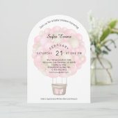 ピンクモダンホットエアバルーン赤ちゃんシャワー 招待状 (スタンド正面)