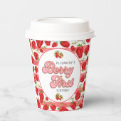 ピンクモダンホワイトイチゴ誕生日ベリーファースト 紙コップ (正面)