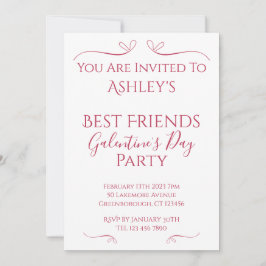 ピンクモダンホワイトガレンティンの日パーティー 招待状