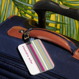 ピンクモダンホワイトストライプモノグラム ラゲッジタグ
