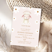 ピンクモダンホワイトデイジーリトルラムベビーシャワー 招待状