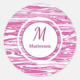 ピンクモダンホワイトパターンモノグラムカスタム ラウンドシール