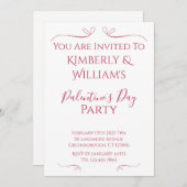 ピンクモダンホワイトパレンティーンズデイパーティの招待状 招待状 (正面/裏面)