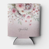 ピンクモダンホワイトフローラクーラーボックス 缶クーラー (正面)