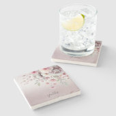 ピンクモダンホワイトフローラストーンコースター ストーンコースター (横)