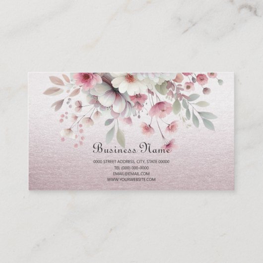 ピンクモダンホワイトフローラ名刺 名刺 (裏面)