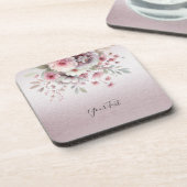ピンクモダンホワイトフローラ懸命プラスチックコースター コースター (左側)