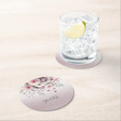 ピンクモダンホワイトフローラ紙コースター ラウンドペーパーコースター (インサイチュ)