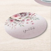 ピンクモダンホワイトフローラ紙コースター ラウンドペーパーコースター (アングル)