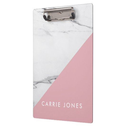 ピンクモダンホワイトマーブルビジネスエレガントミニマル クリップボード (左)