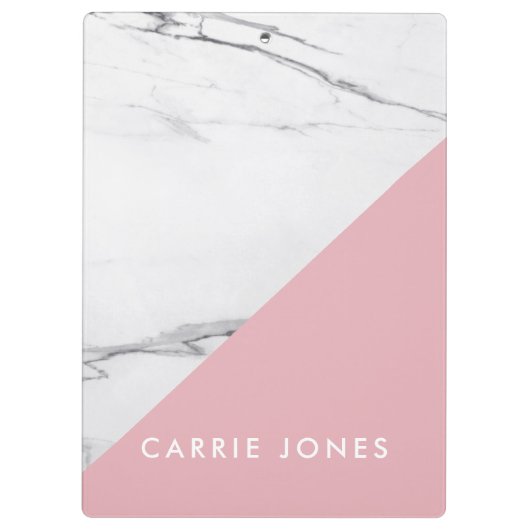 ピンクモダンホワイトマーブルビジネスエレガントミニマル クリップボード (裏面)