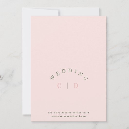 ピンクモダンホワイトモノグラム結婚フローラ 招待状 (裏面)