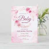 ピンクモダンホワイトローズフローラルパターンデザイン 招待状 (スタンド正面)