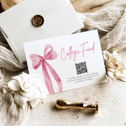 ピンクモダンボウQRコード大学基金卒業 エンクロージャーカード