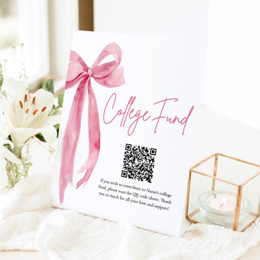 ピンクモダンボウQRコード大学基金卒業 台座サイン