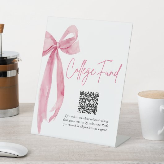 ピンクモダンボウQRコード大学基金卒業 台座サイン (インサイチュ)