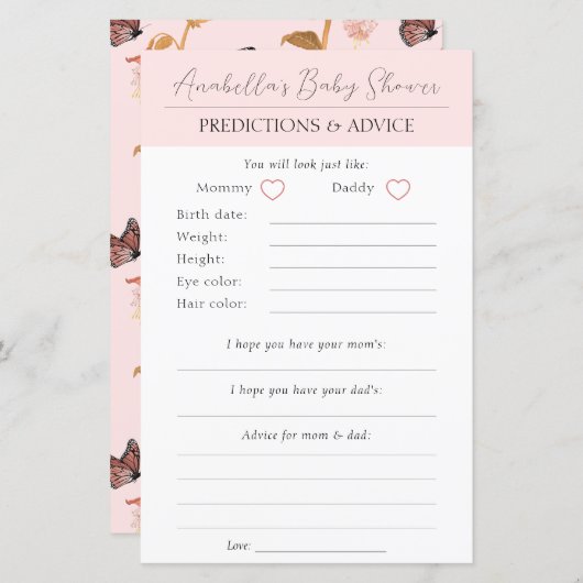 ピンクモダンボホバタフライガールベビーシャワー (正面/裏面)