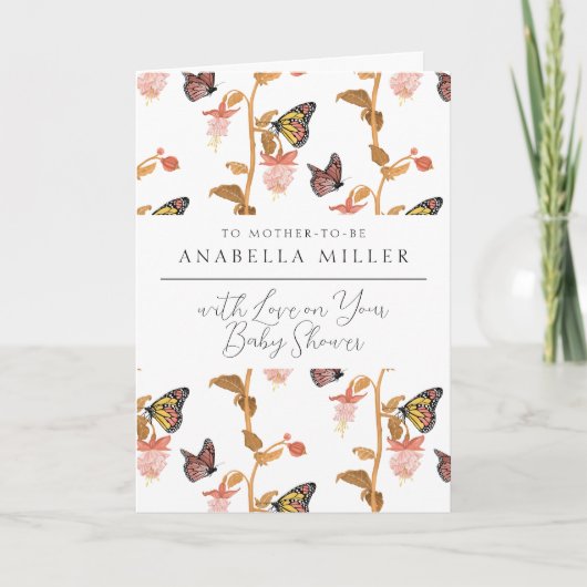 ピンクモダンボホバタフライガールベビーシャワー カード (正面)