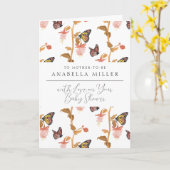 ピンクモダンボホバタフライガールベビーシャワー カード (黄色い花)