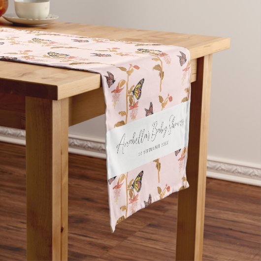 ピンクモダンボホバタフライガールベビーシャワー ショートテーブルランナー (インサイチュ)