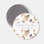 ピンクモダンボホバタフライガールベビーシャワー マグネット (正面/裏面)