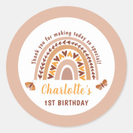 ピンクモダンボホレインボー1歳の誕生日ありがとう ラウンドシール