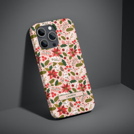 ピンクモダンポインセチアフォーク植物名パターン iPhone 11 ケース