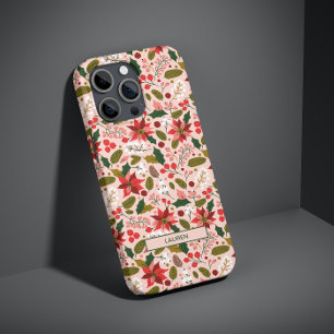 ピンクモダンポインセチアフォーク植物名パターン iPhone 11 ケース