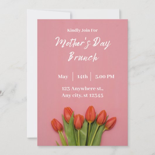 ピンクモダンマザーズデイパーティの招待状 招待状 (正面)
