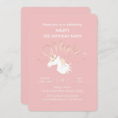 ピンクモダンマジカルユニコーン子供の誕生日パーティー 招待状 (正面/裏面)