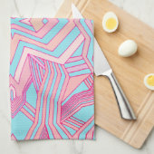 ピンクモダンマゼンタとスカイブルーの幾何学的 キッチンタオル (四つ折り)