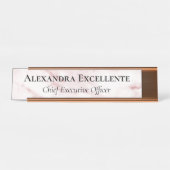 ピンクモダンマーブルミニマルカスタムリスト デスクネームプレート (正面)