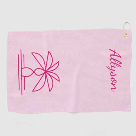 ピンクモダンミニマリストパーソナライズされたヤシ ゴルフタオル (横)