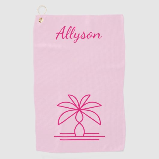 ピンクモダンミニマリストパーソナライズされたヤシ ゴルフタオル (正面)