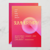 ピンクモダンミニマリスト夏パーティの招待状 (正面/裏面)