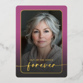 ピンクモダンミニマルのフォト退職パーティー 箔招待状 (正面)