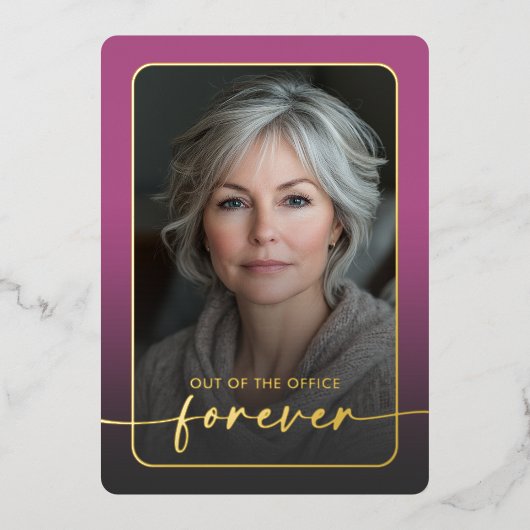 ピンクモダンミニマルのフォト退職パーティー 箔招待状 (正面)