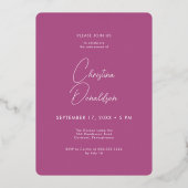 ピンクモダンミニマルのフォト退職パーティー 箔招待状 (裏面)