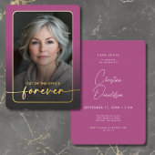 ピンクモダンミニマルのフォト退職パーティー 箔招待状