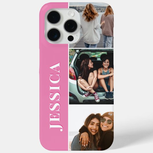 ピンクモダンミニマルのモノグラム写真コラージュ Case-Mate iPhoneケース (裏面)