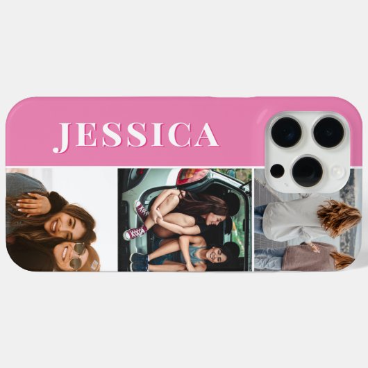 ピンクモダンミニマルのモノグラム写真コラージュ Case-Mate iPhoneケース (裏面 (横))