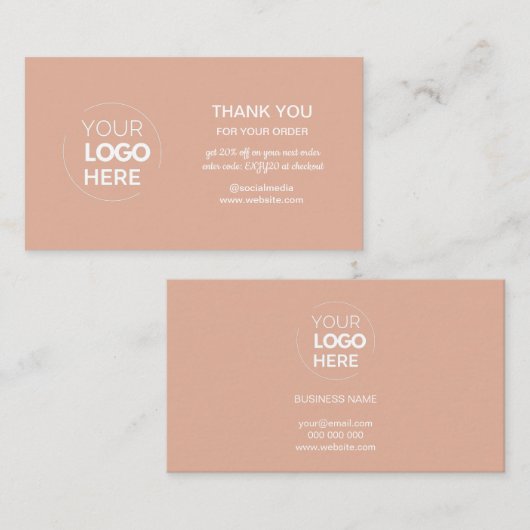 ピンクモダンミニマルのロゴのご注文ありがとうございます 名刺 (正面/裏面)