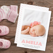 ピンクモダンミニマルガール写真誕生発表 案内状