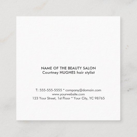 ピンクモダンミニマルホワイト美容師 スクエア名刺 (裏面)