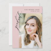 ピンクモダンミニマル写真卒業パーティー 招待状 (正面)