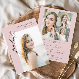 ピンクモダンミニマル写真卒業パーティー 招待状