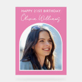 ピンクモダンミニマル写真第21回誕生日サイン アクリルサイン (正面)