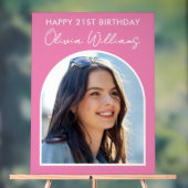 ピンクモダンミニマル写真第21回誕生日サイン アクリルサイン (ニュートラル)