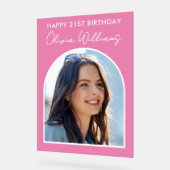 ピンクモダンミニマル写真第21回誕生日サイン アクリルサイン (傾斜)